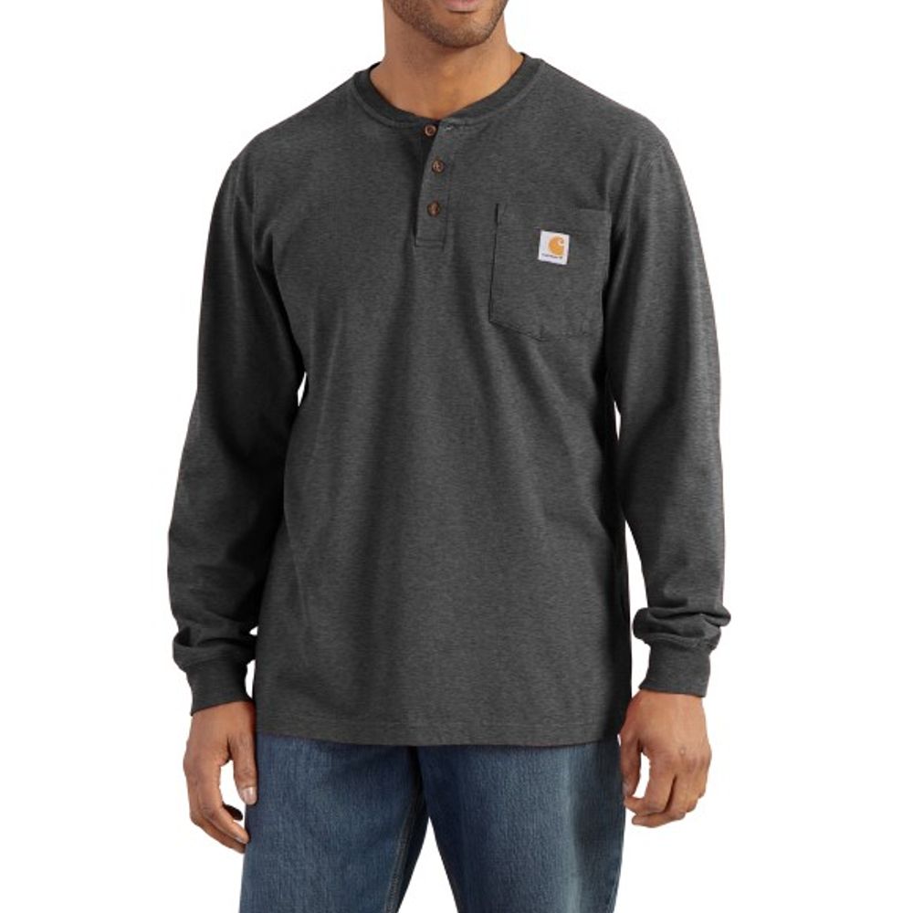 Carhartt, Men's Carbon Heather Loose Fit Heavyweight Long Sleeve Pocket Henley T-Shirt 