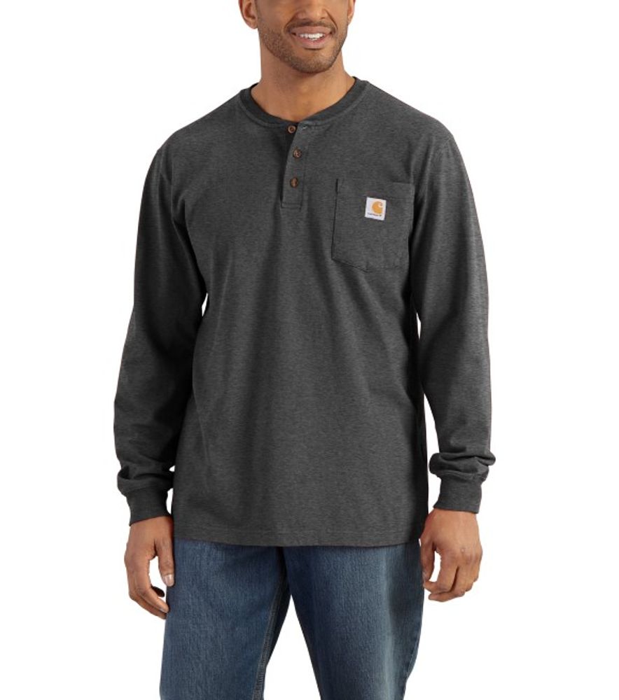 Carhartt, Men's Carbon Heather Loose Fit Heavyweight Long Sleeve Pocket Henley T-Shirt