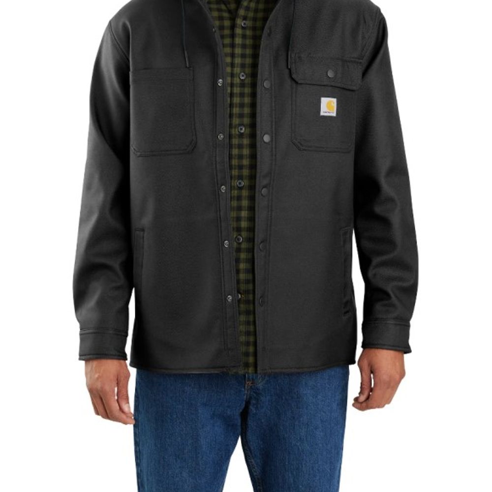 Carhartt, Men's Black Rain Defender Relaxed Fit Heavyweight Hooded Shirt Jac 