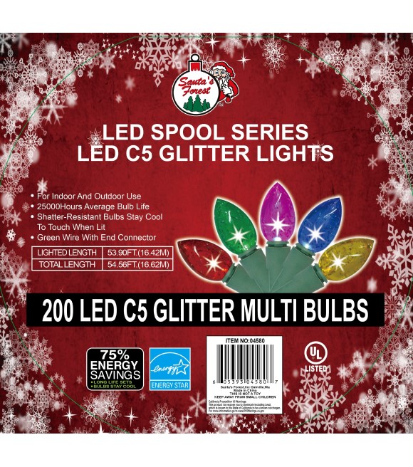 Santa's Forest, LED Multi Color C5 Glitter… , 200 ct | Wilco