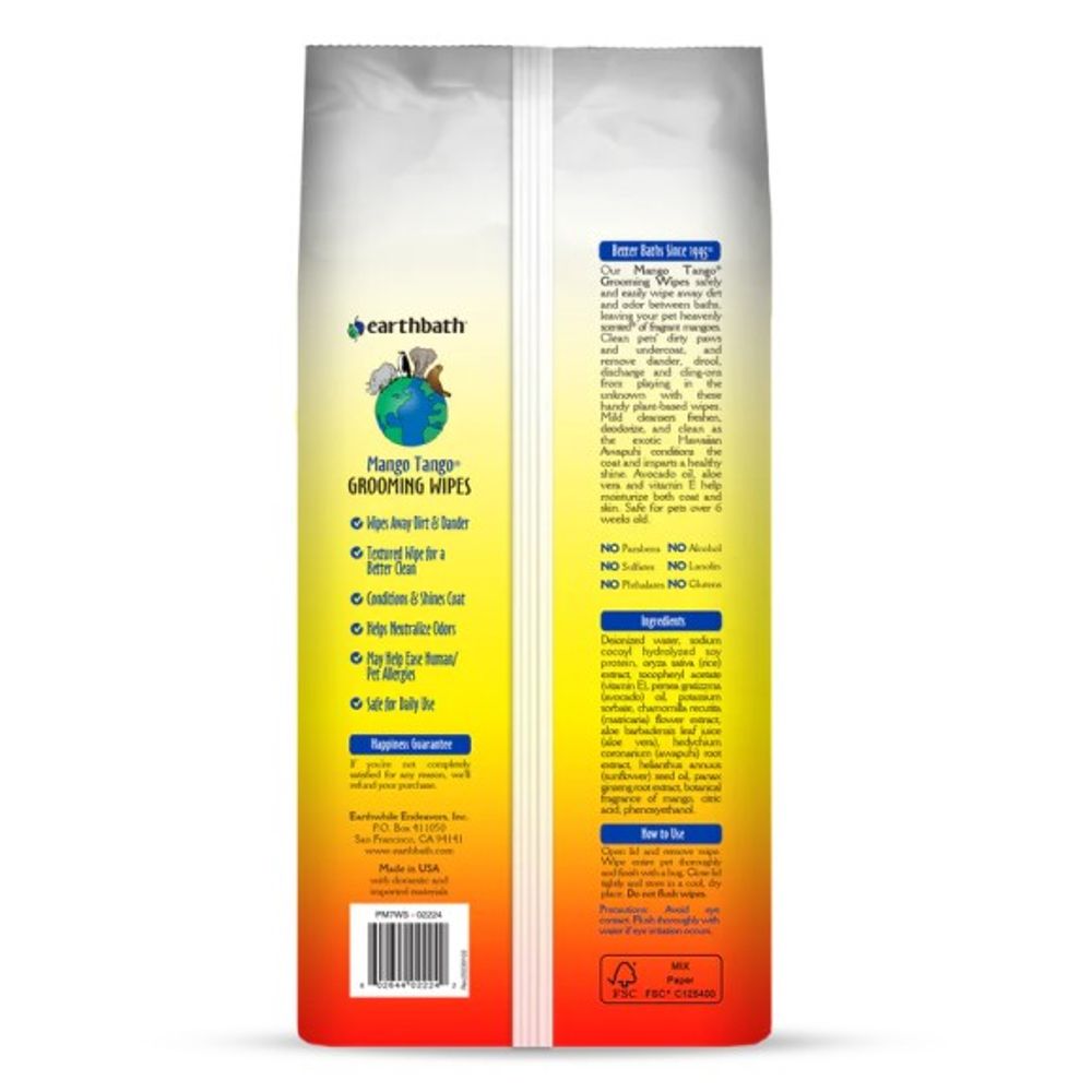 Earthbath, Mango Tango Grooming Wipes, 100 ct
