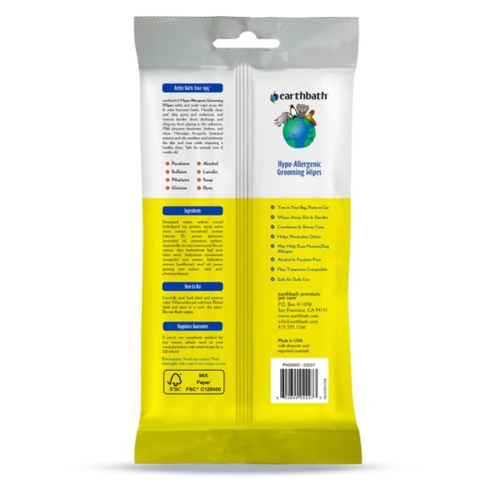 Earthbath, Hypo-Allergenic Fragrance Free Grooming Pet Wipes, 30 ct