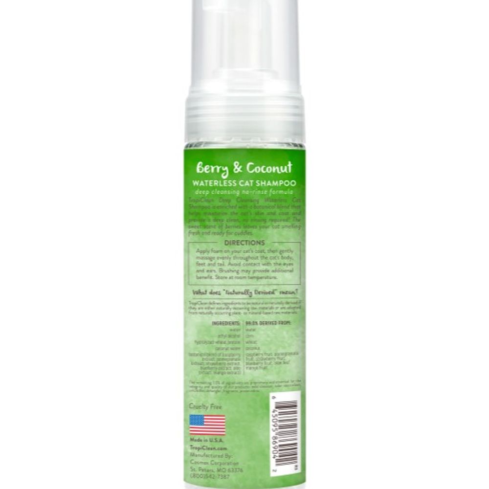Tropiclean, Berry & Coconut Deep Cleansing Waterless Cat Shampoo, 7.4 oz