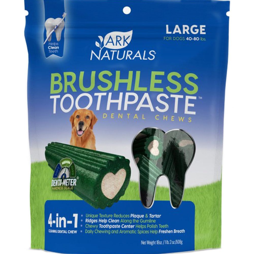Ark Naturals, Large Brushless Toothpaste Dog Dental Chews, 18 oz