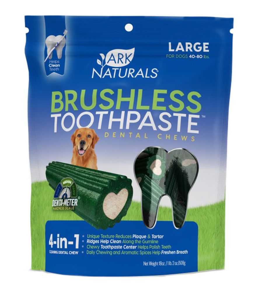 Ark Naturals, Large Brushless Toothpaste Dog Dental Chews, 18 oz