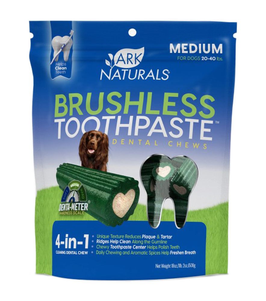 Ark Naturals, Medium Brushless Toothpaste Dog Dental Chews, 18 oz