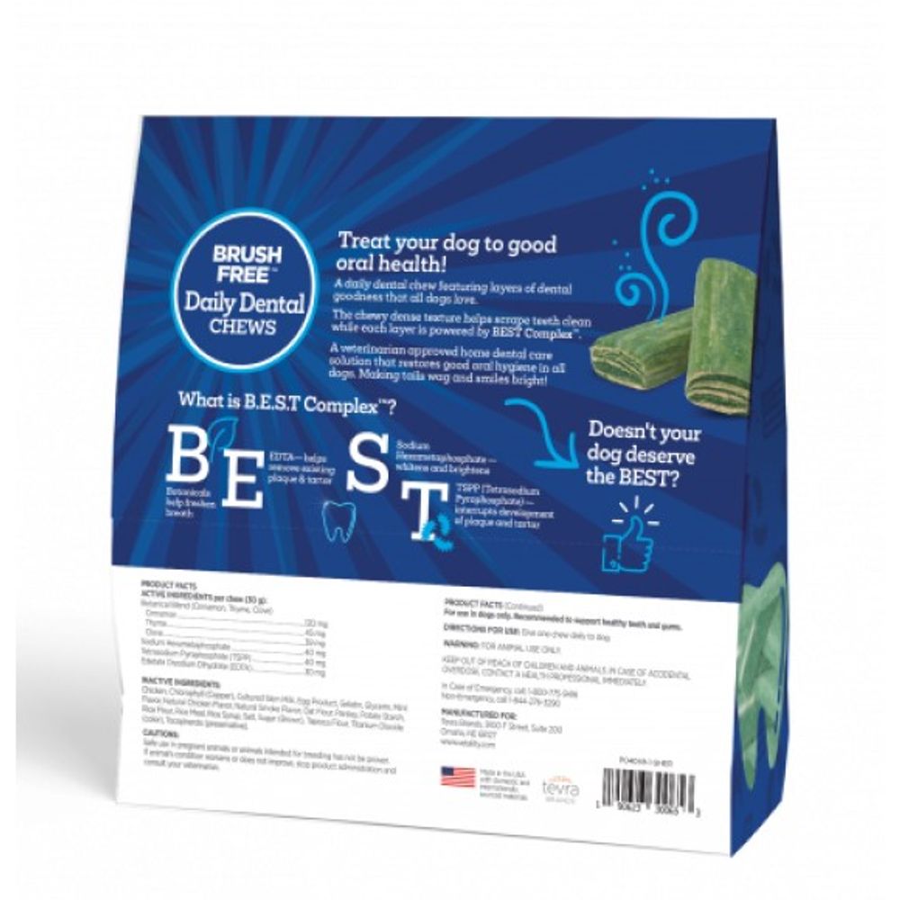 Vetality, Brush Free Daily Dental Chews for Dogs, 30 ct