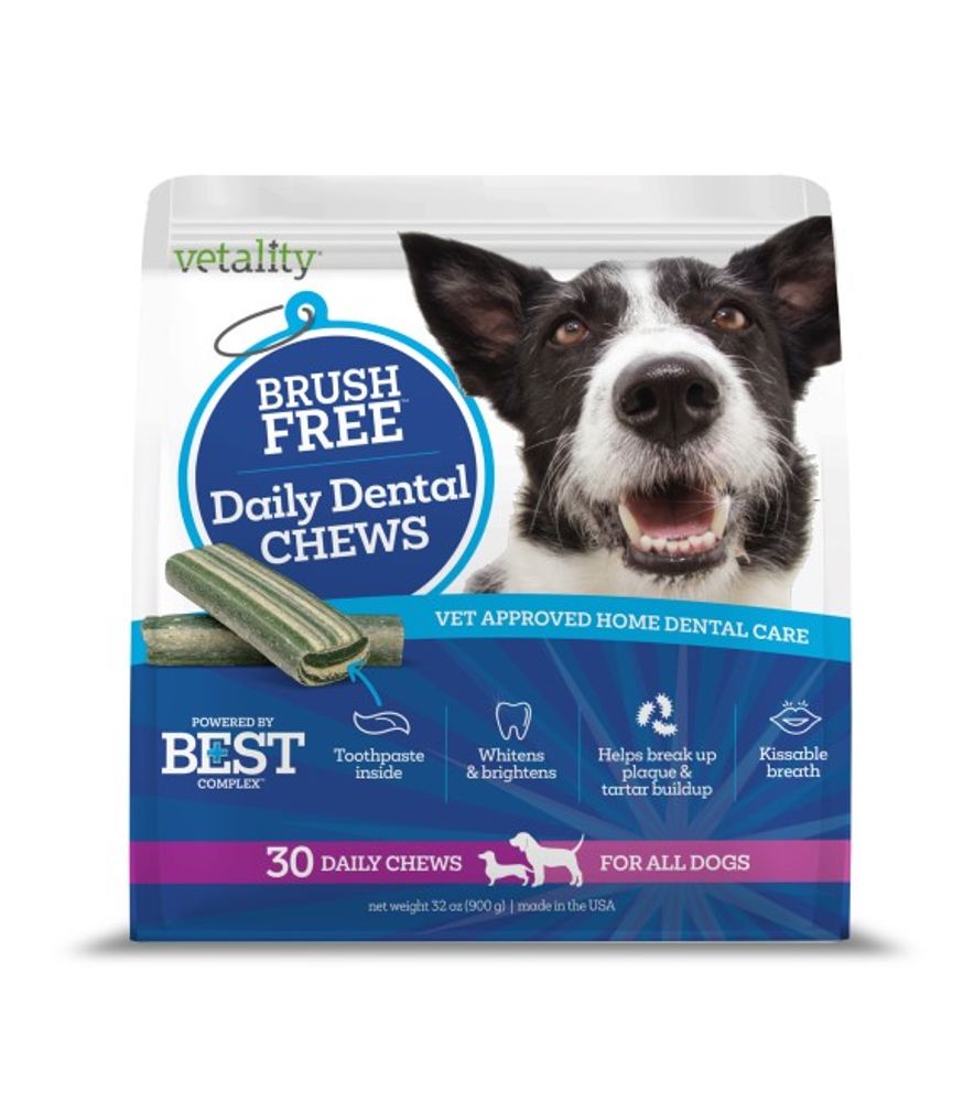Vetality, Brush Free Daily Dental Chews for Dogs, 30 ct