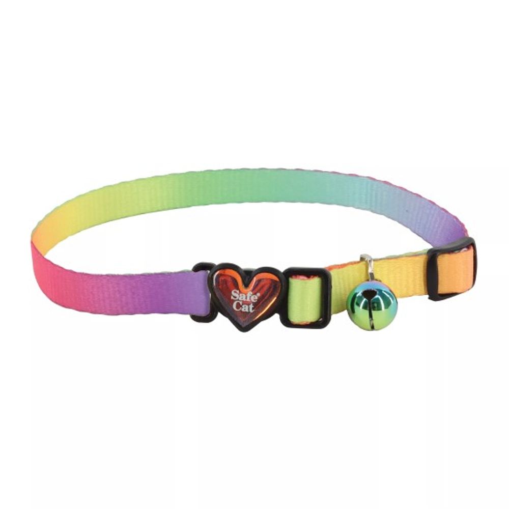 Safe Cat, 3/8" Pastel Rainbow Heartbreaker Adjustable Cat Collar with Breakaway Heart Buckle