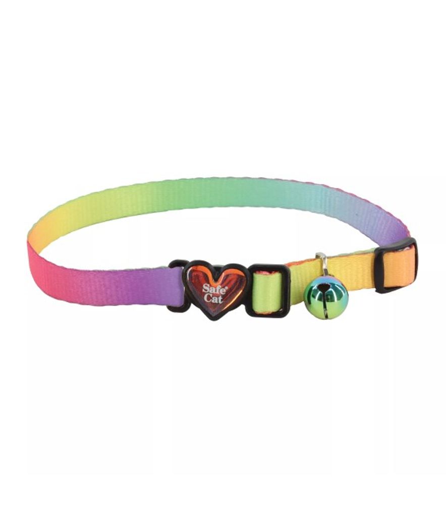 Safe Cat, 3/8" Pastel Rainbow Heartbreaker Adjustable Cat Collar with Breakaway Heart Buckle