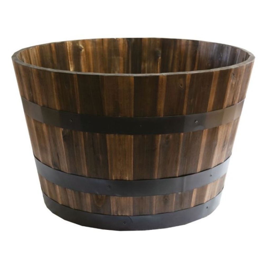 Real Wood Products, 25" Natural Acacia Wood Whiskey Barrel Planter