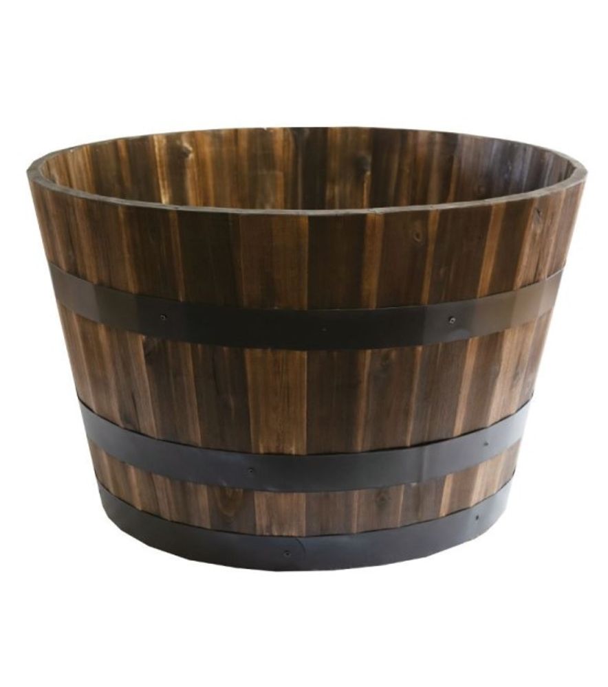Real Wood Products, 25" Natural Acacia Wood Whiskey Barrel Planter