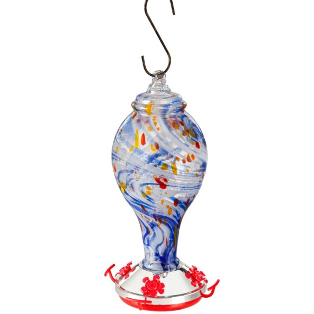 Evergreen, Blue Swirl Glass Hummingbird Feeder