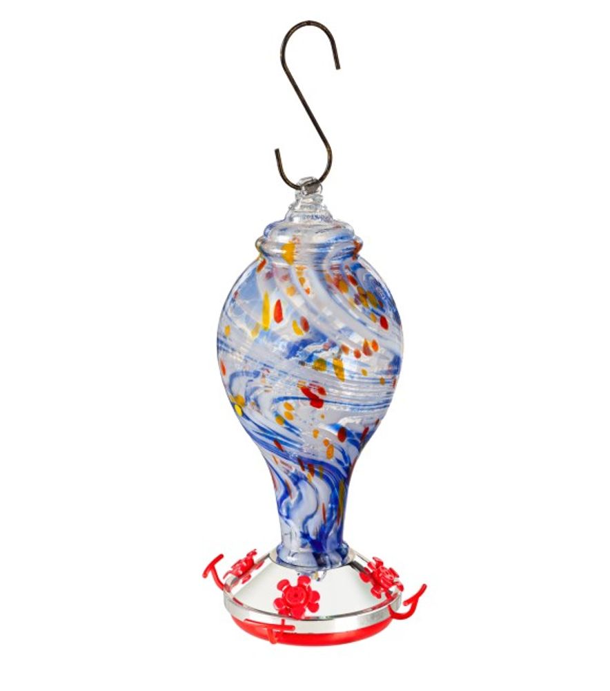Evergreen, Blue Swirl Glass Hummingbird Feeder