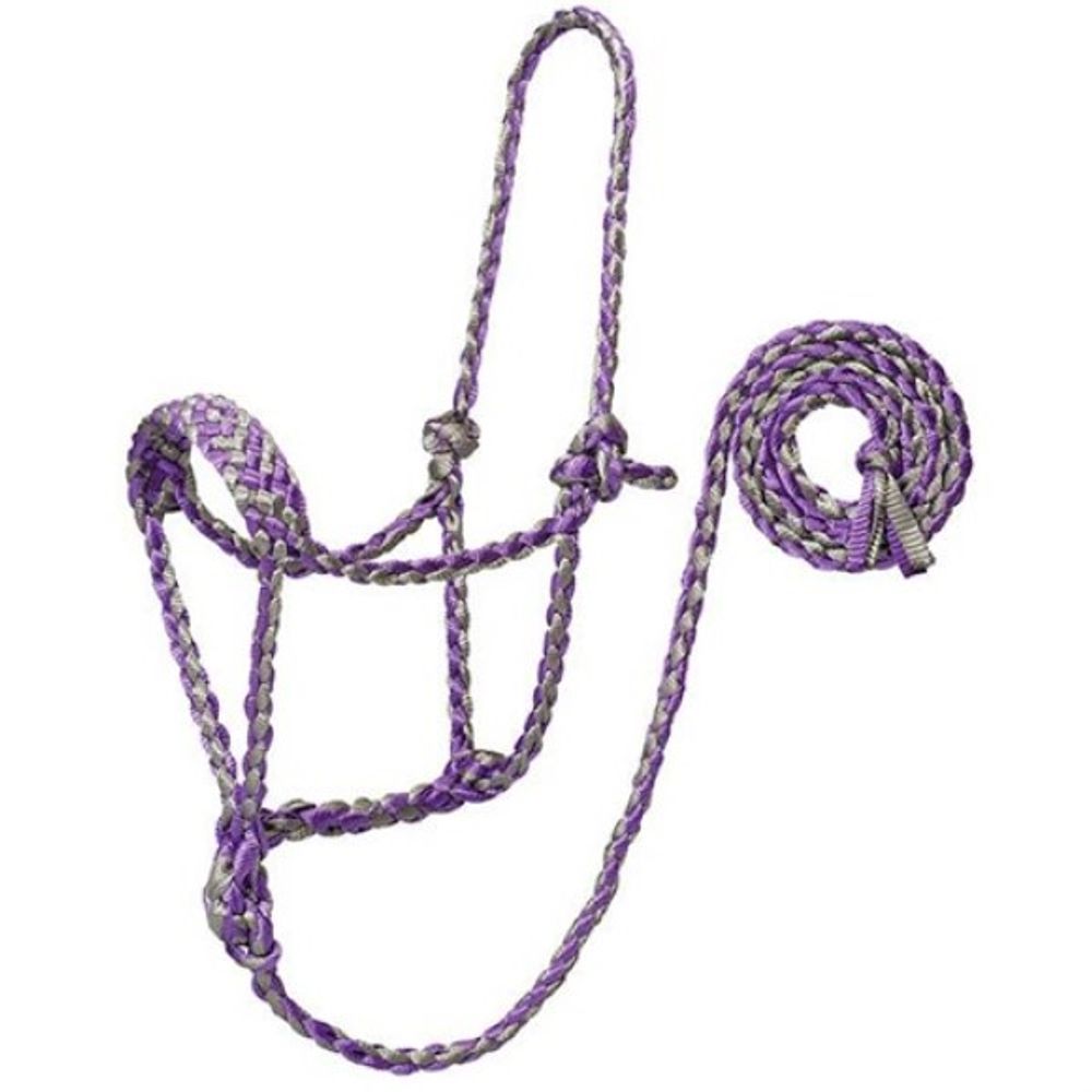 Weaver, 10' Gray/Purple Braided Rope Halter with Lead
