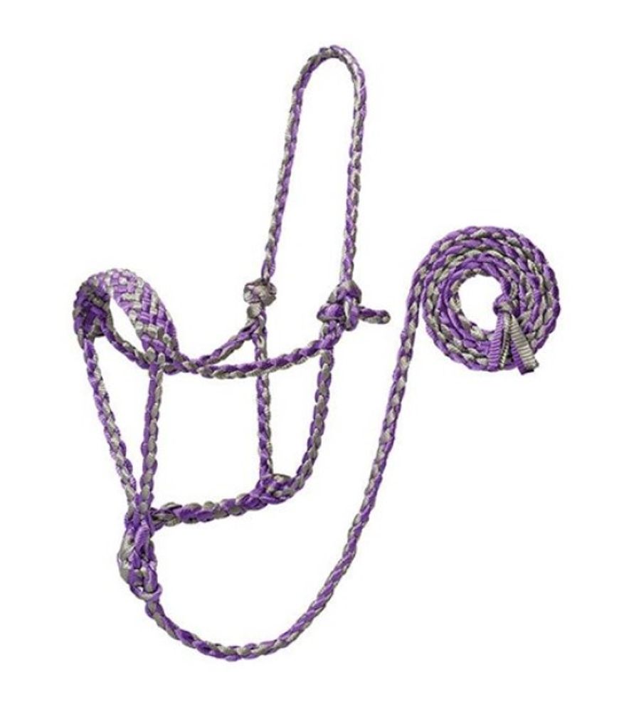 Weaver, 10' Gray/Purple Braided Rope Halter with Lead