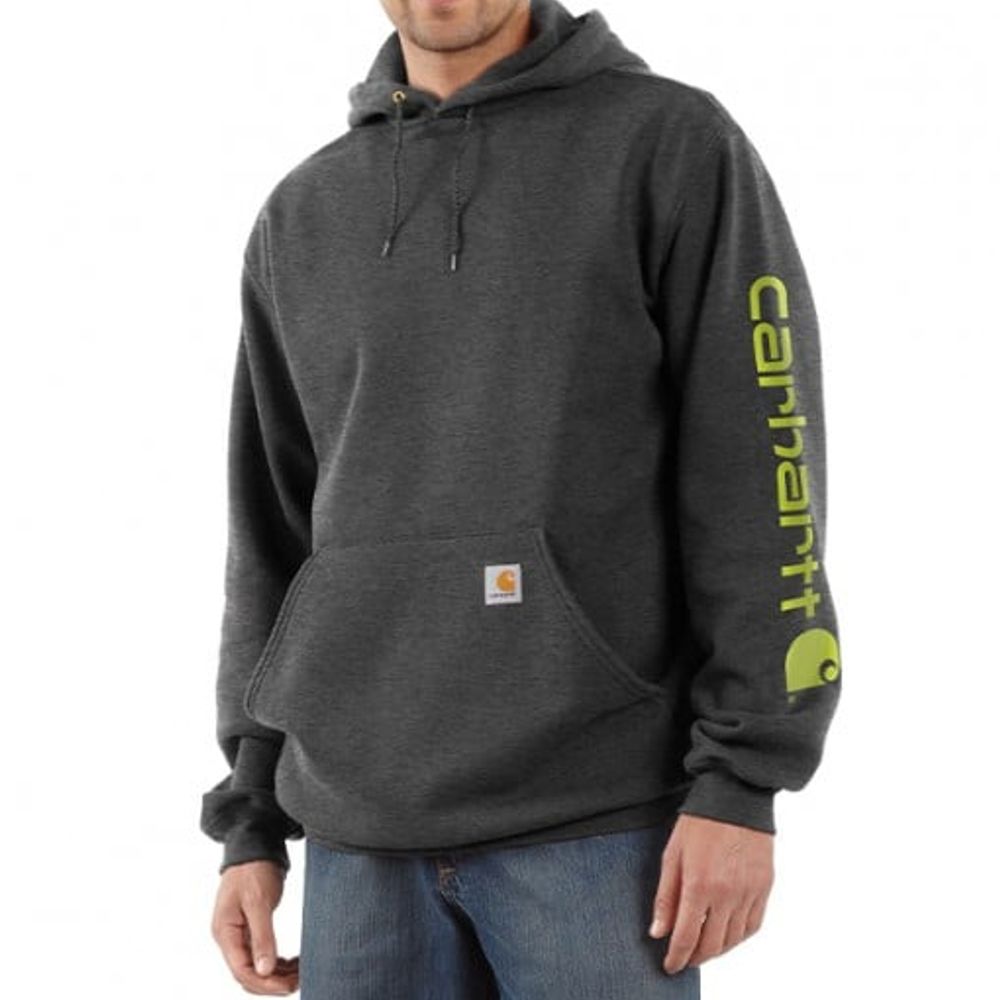Carhartt, Men's Carbon Heather Loose Fit Midweight Logo Sleeve Graphic Hoodie