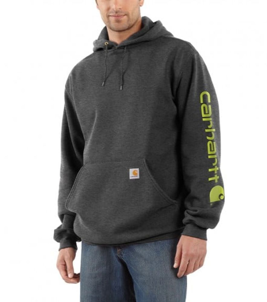 Carhartt, Men's Carbon Heather Loose Fit Midweight Logo Sleeve Graphic Hoodie