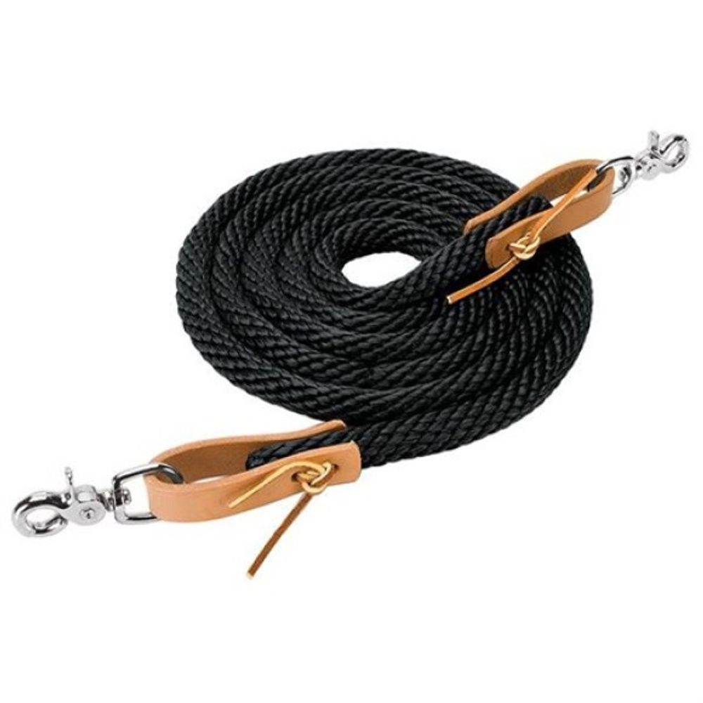 Weaver, 8' Black Poly Roper Reins with Scissor Snap