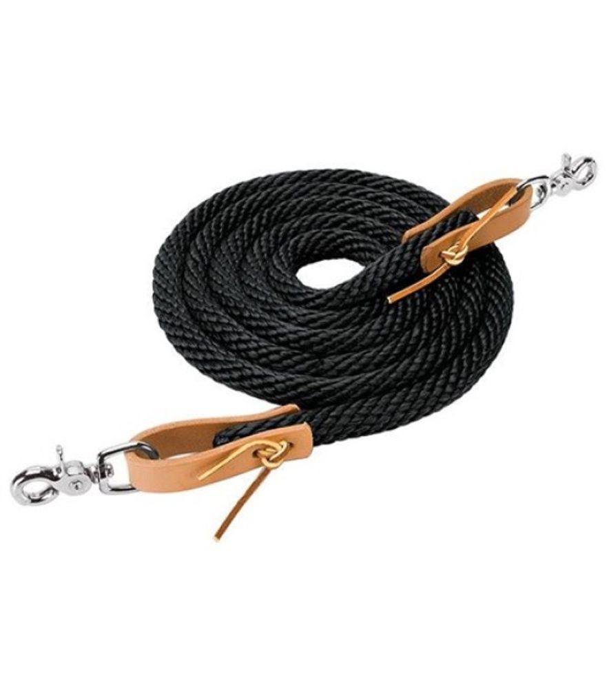 Weaver, 8' Black Poly Roper Reins with Scissor Snap