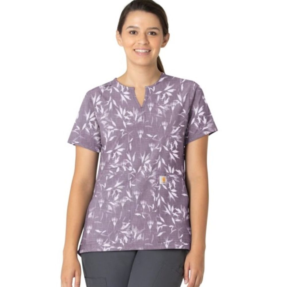Carhartt, Ladies Purple Blossom Impressions Force Notch Neck Print Scrub Top