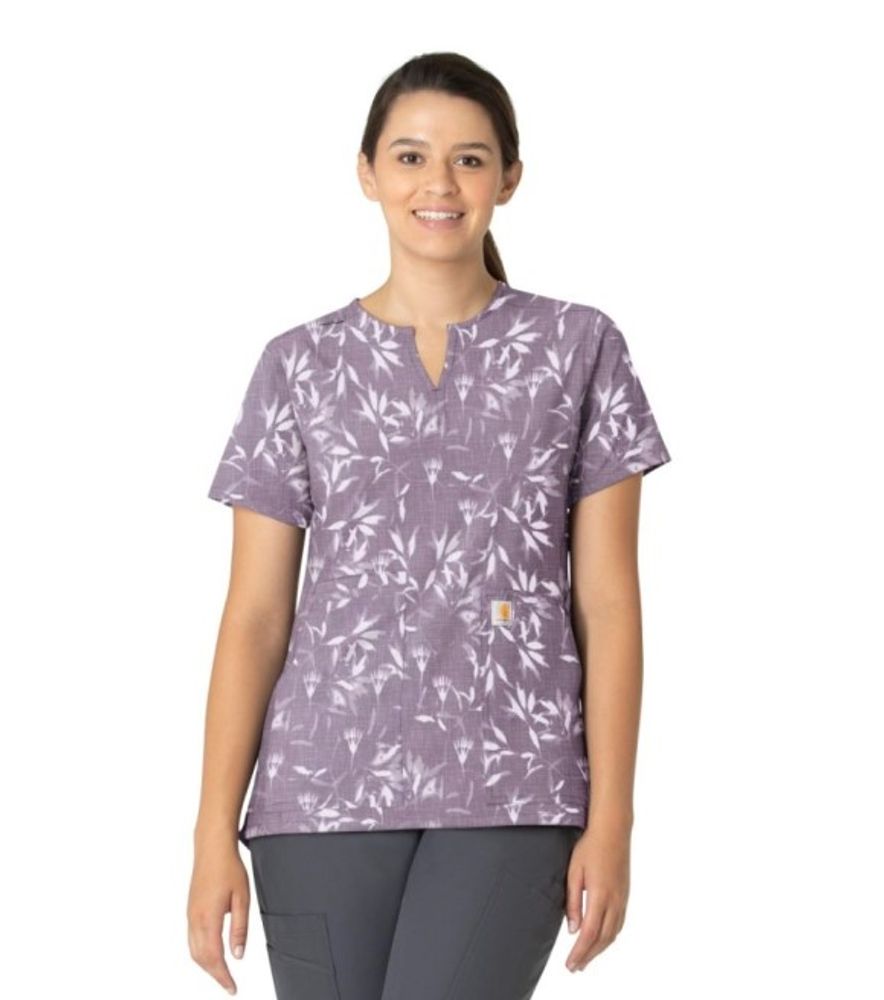 Carhartt, Ladies Purple Blossom Impressions Force Notch Neck Print Scrub Top