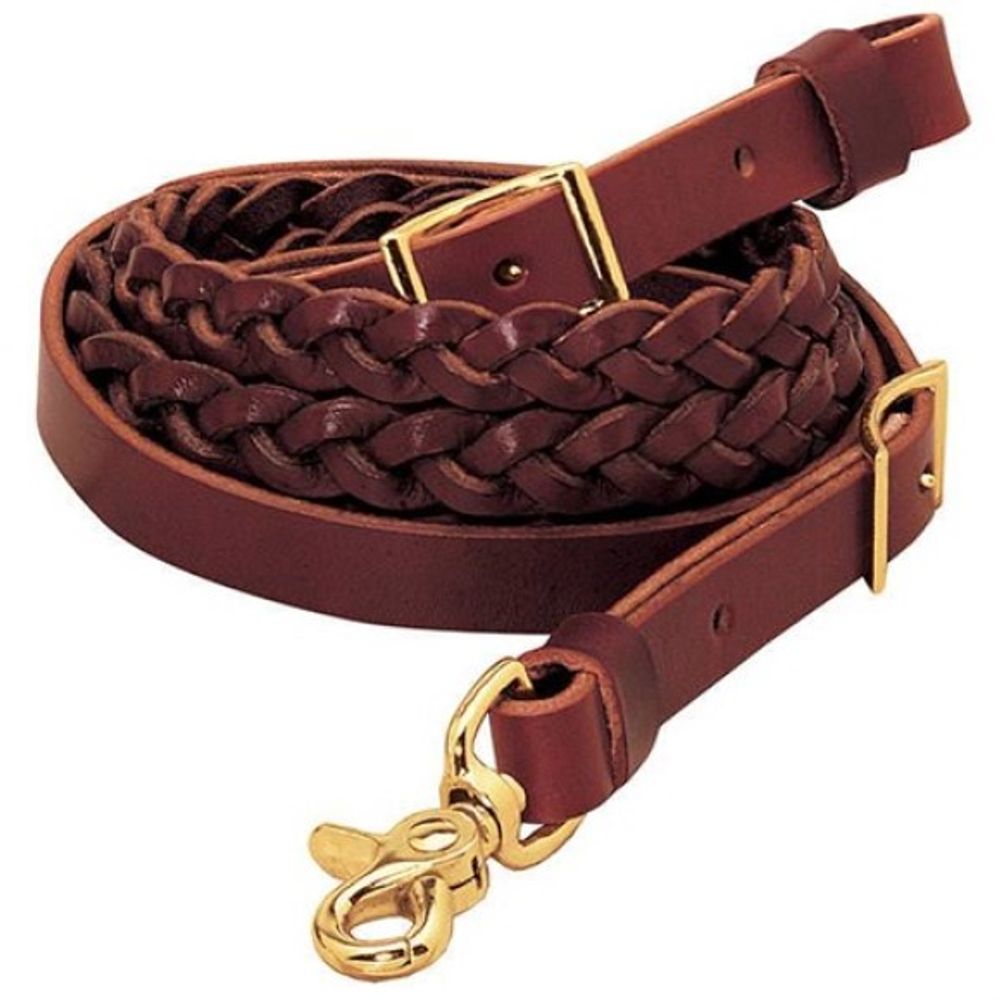 Weaver, Burgundy Classic Plait Roper Reins, 5/8" x 8' 