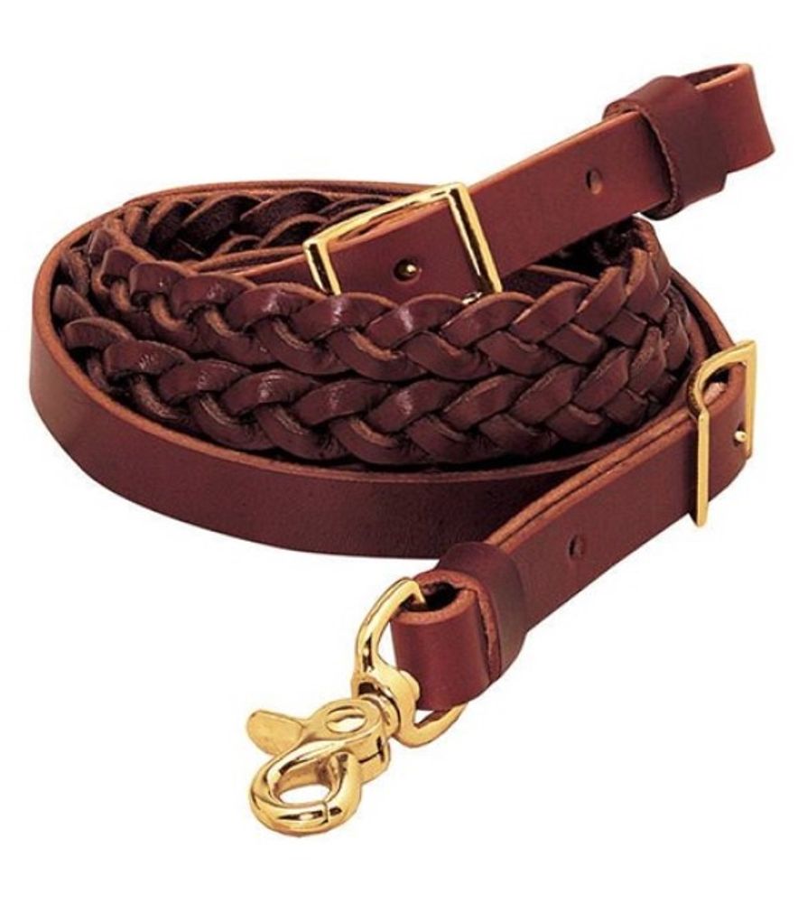 Weaver, Burgundy Classic Plait Roper Reins, 5/8" x 8'