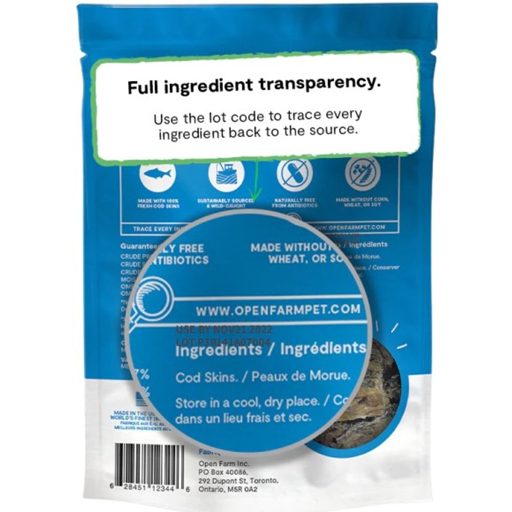 Open Farm, Dehydrated Cod Skin Dog Treats, 2.25 oz