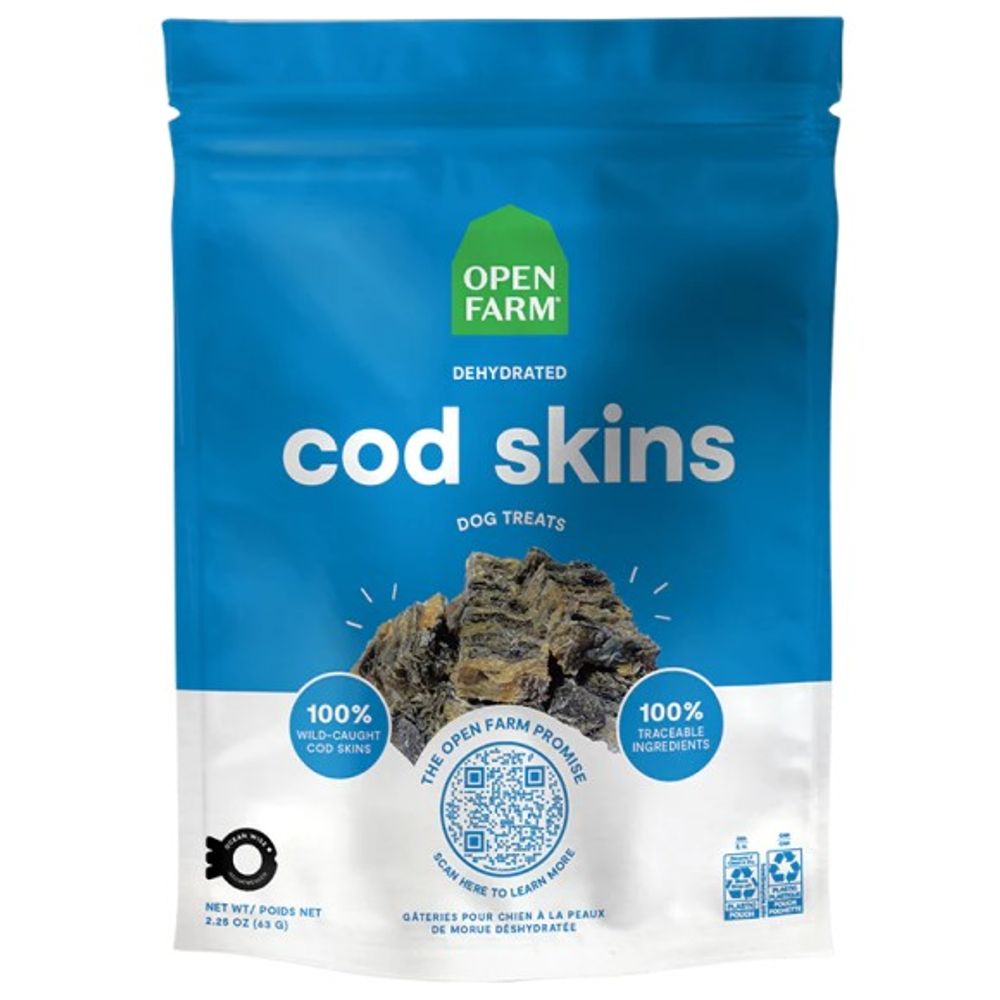 Open Farm, Dehydrated Cod Skin Dog Treats, 2.25 oz