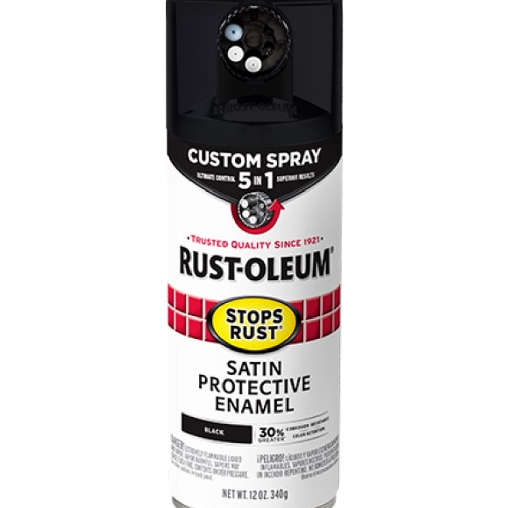 Rust-Oleum, Satin Black 5-in-1 Protective Enamel with Custom Spray, 12 oz