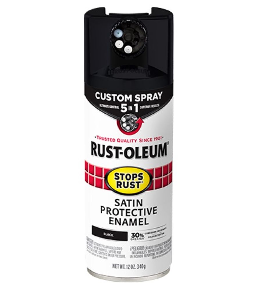 Rust-Oleum, Satin Black 5-in-1 Protective Enamel with Custom Spray, 12 oz
