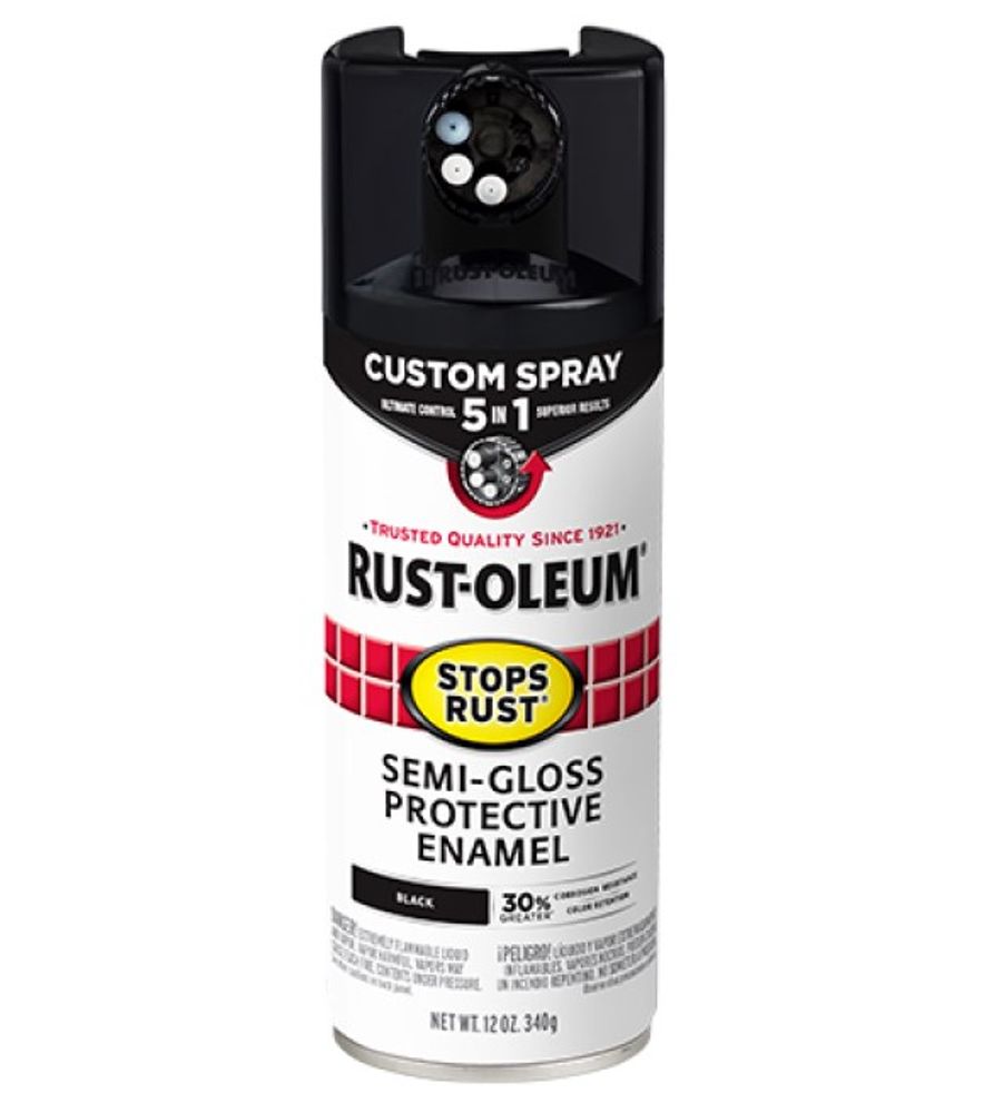 Rust-Oleum, Semi-Gloss Black 5-in-1 Protective Enamel with Custom Spray, 12 oz