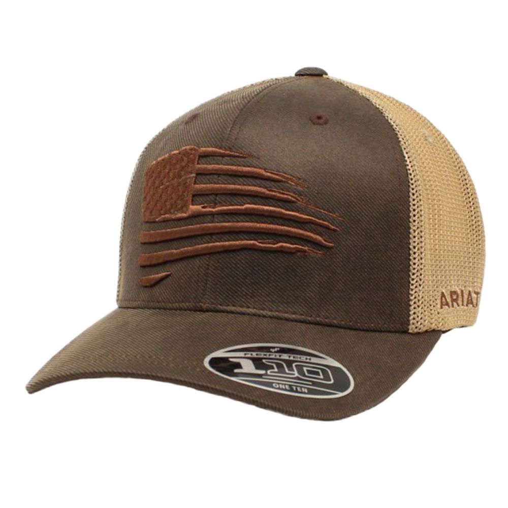 Ariat, Men's Brown Oilskin Embroidered Flag Hat
