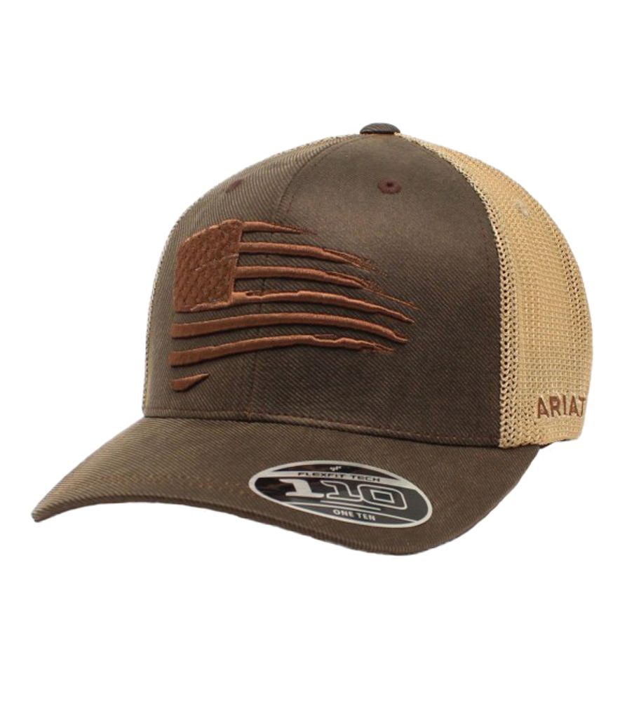 Ariat, Men's Brown Oilskin Embroidered Flag Hat