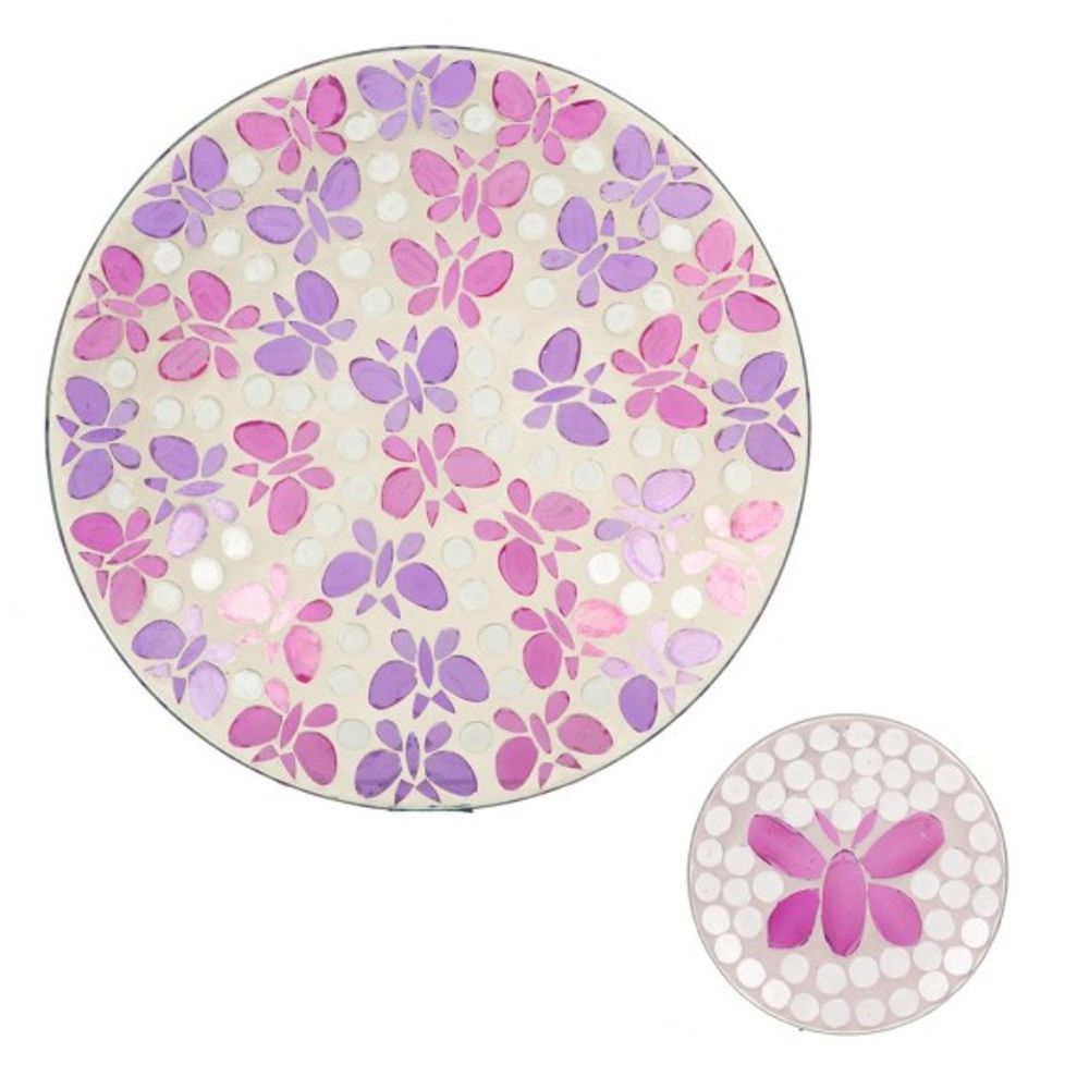 Evergreen, 16" Glass Butterfly Bird Bath with Stand & Dish