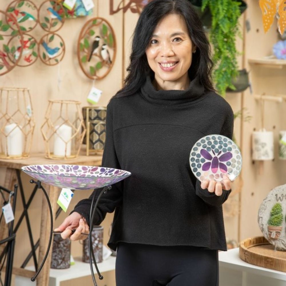 Evergreen, 16" Glass Butterfly Bird Bath with Stand & Dish