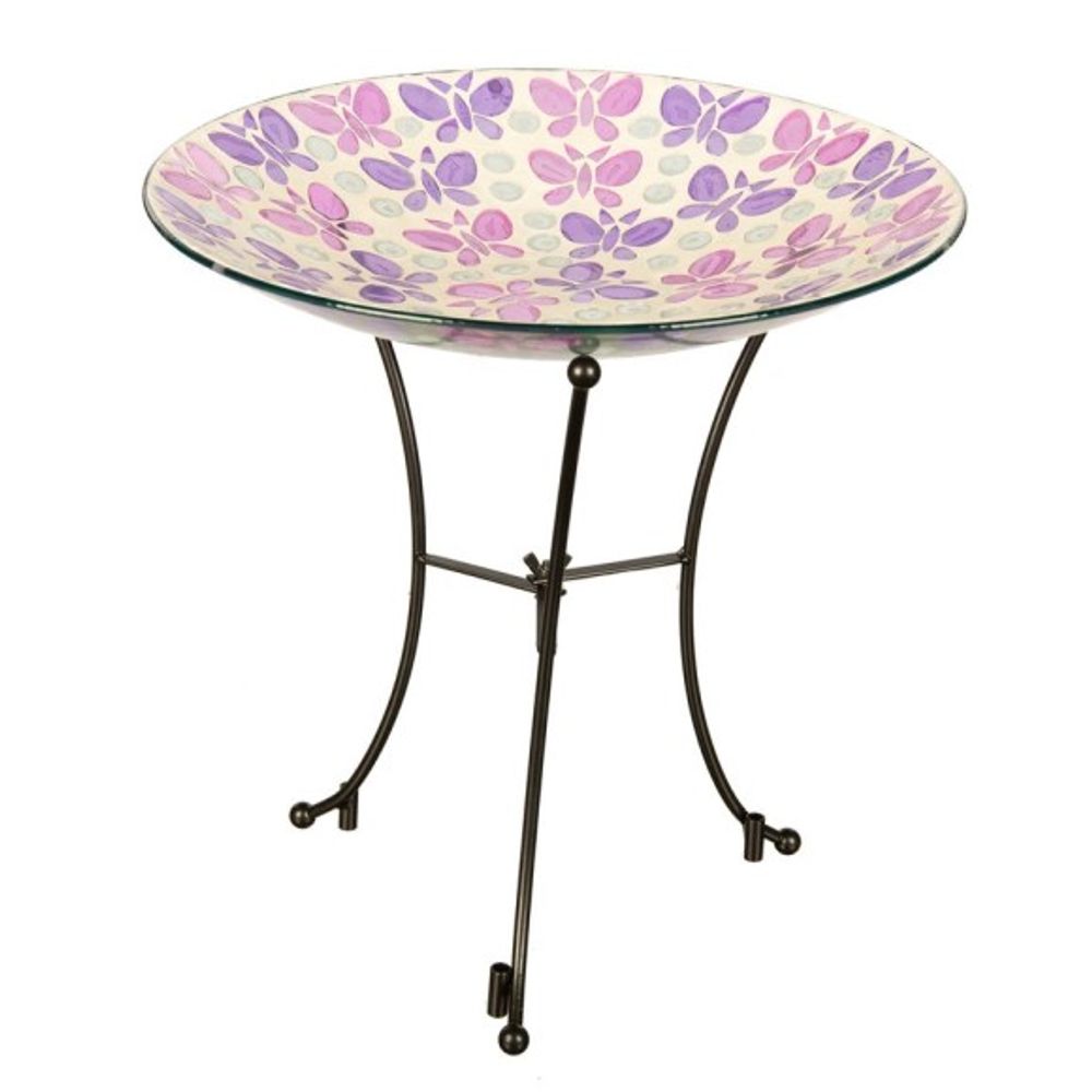 Evergreen, 16" Glass Butterfly Bird Bath with Stand & Dish