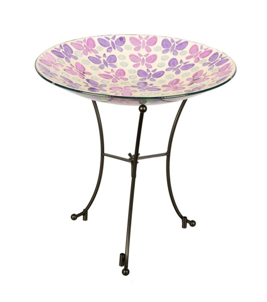 Evergreen, 16" Glass Butterfly Bird Bath with Stand & Dish