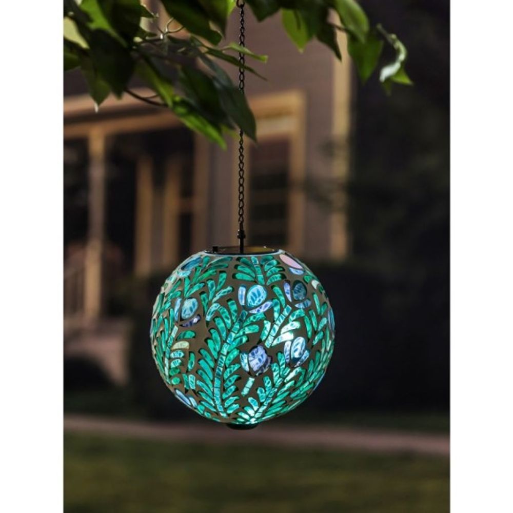 Evergreen, 8" Solar Handing Peacock Mosaic Gazing Ball