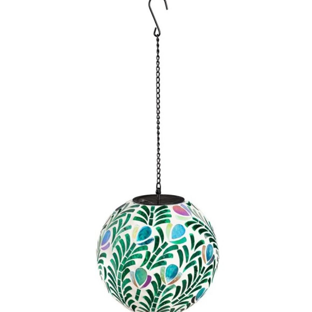 Evergreen, 8" Solar Handing Peacock Mosaic Gazing Ball