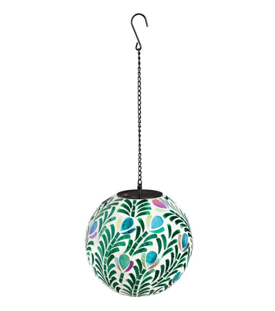 Evergreen, 8" Solar Handing Peacock Mosaic Gazing Ball