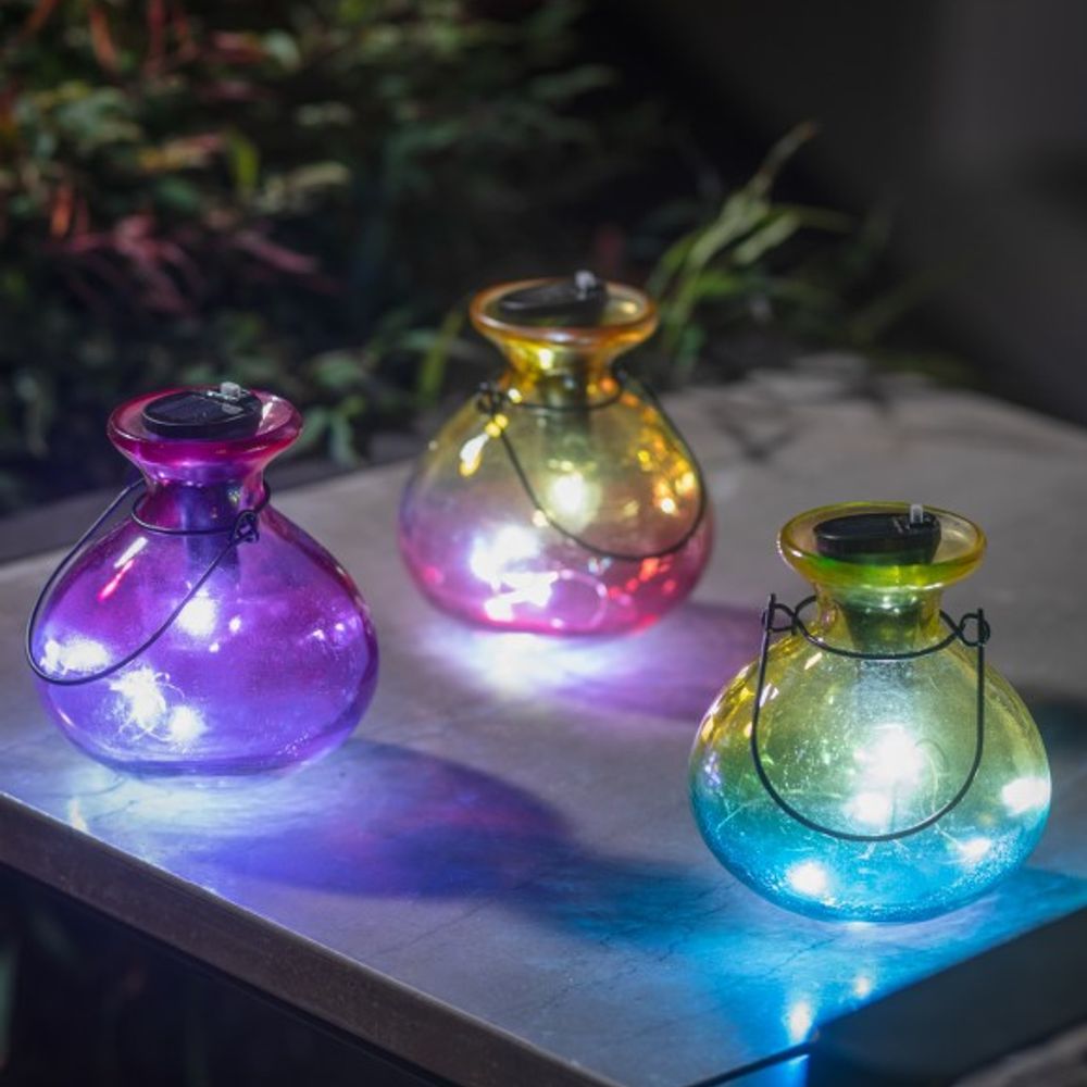 Evergreen, 5" Assorted Ombre Glass Solar Lanterns