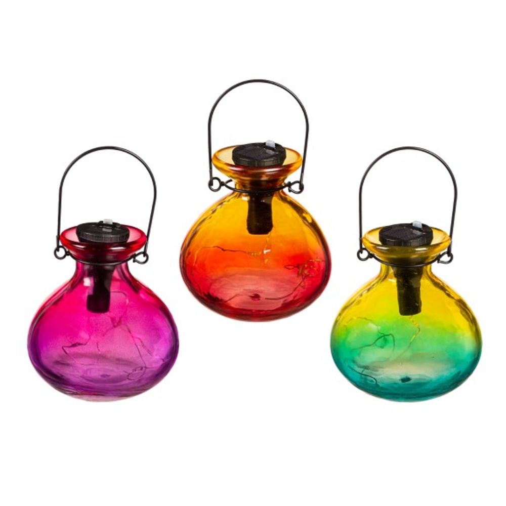 Evergreen, 5" Assorted Ombre Glass Solar Lanterns