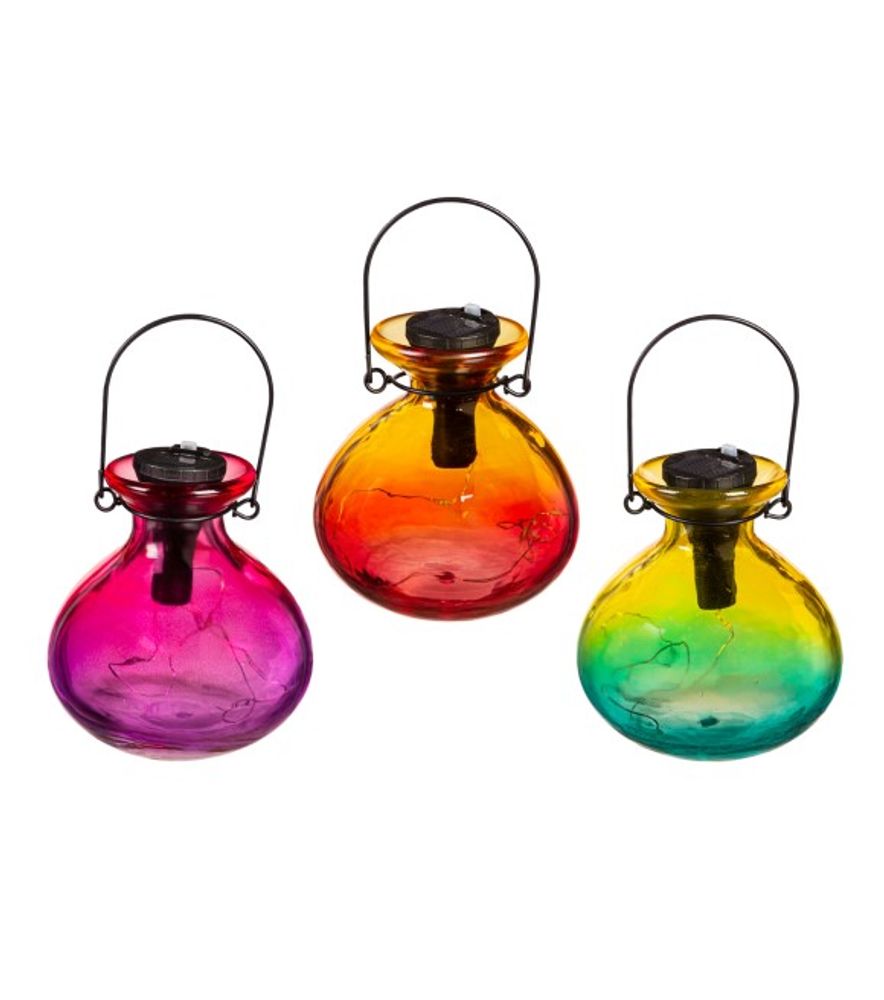 Evergreen, 5" Assorted Ombre Glass Solar Lanterns