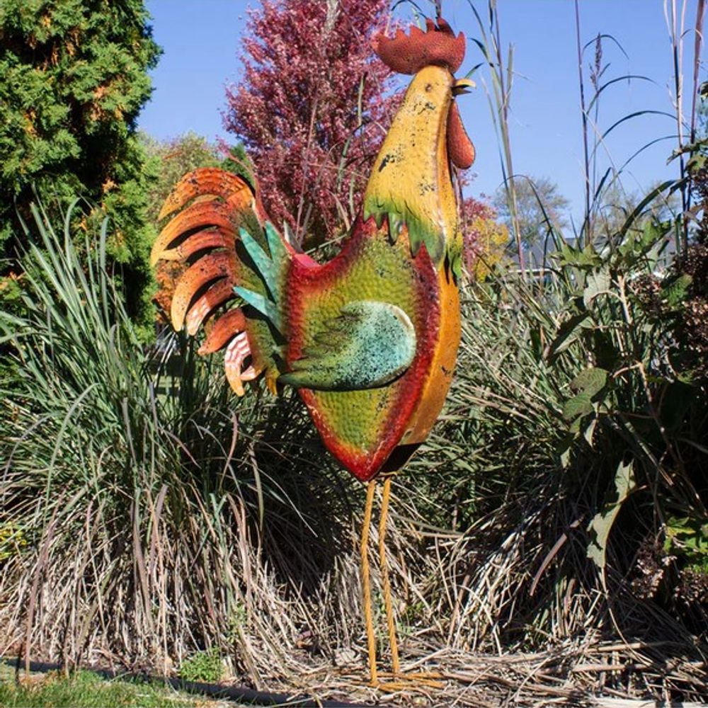Backyard Expressions, 63" Metal Rooster Decorative Garden Statue 