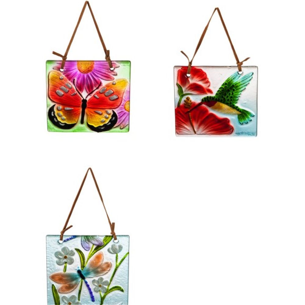 Evergreen, 4.5" Assorted Hand Painted Embossed Glass Floral Botanicals Suncatcher