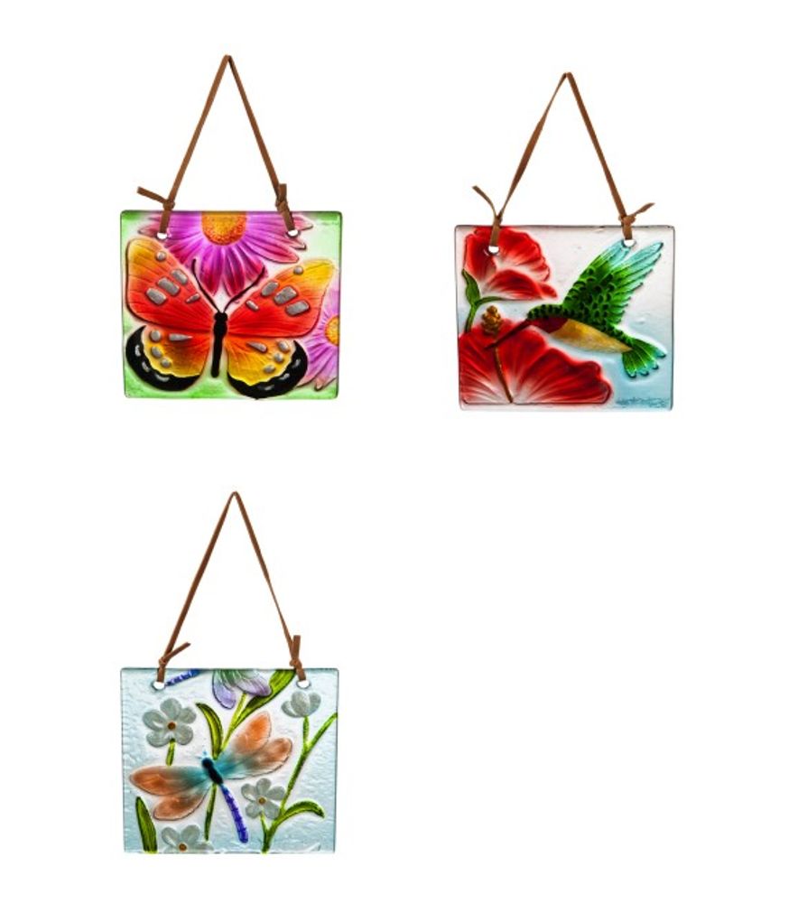 Evergreen, 4.5" Assorted Hand Painted Embossed Glass Floral Botanicals Suncatcher