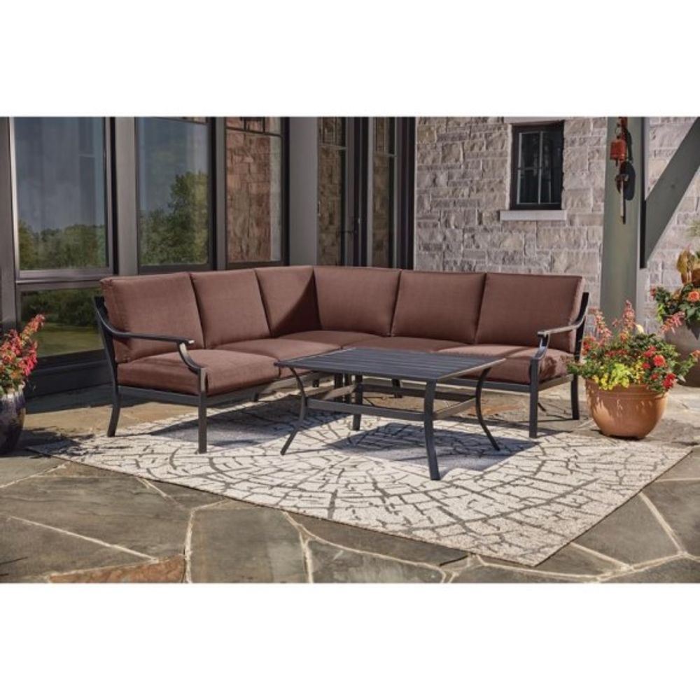Living Accents, Wilshire Brown & Black Steel Deep Seating Sectional, 4 pc