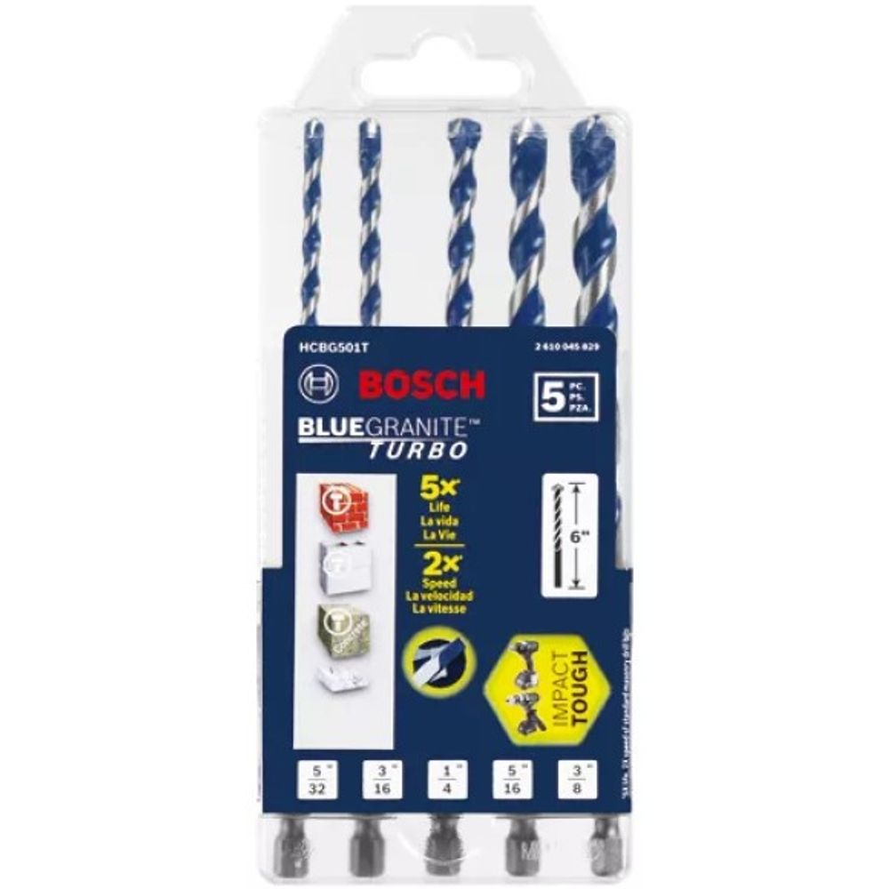 Bosch, 5/32" BlueGranite Turbo Carbide Hammer Drill Bit Set, 5 pk